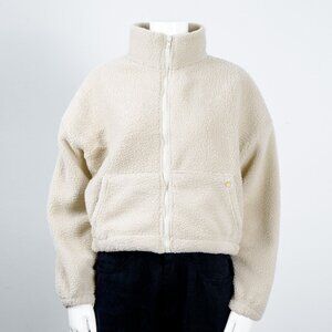High Level HL Cream Sherpa Fleece Crop Zip up Jacket Warm Soft Fluffy Cozy